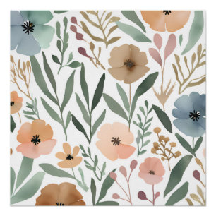Boho Wildflower Watercolor Floral Pastel  Poster