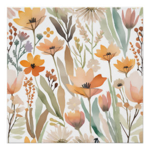 Boho Wildflower Watercolor Floral Pastel Poster