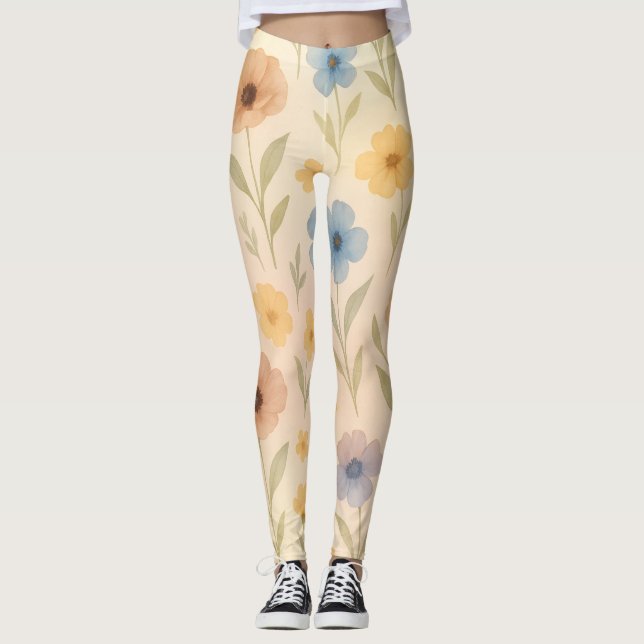 Boho Wildflower Watercolor  Leggings (Front)