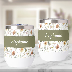 Boho Wildflower Watercolor Monogram Name Thermal