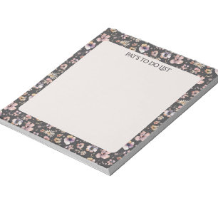 Boho Wildflower Watercolor Named Charcoal Blush Notepad