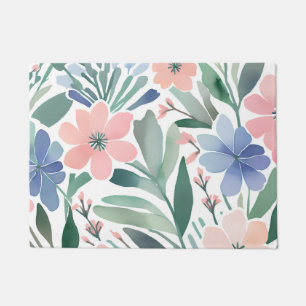 Boho Wildflower Watercolor Pastel Floral Entry Doormat