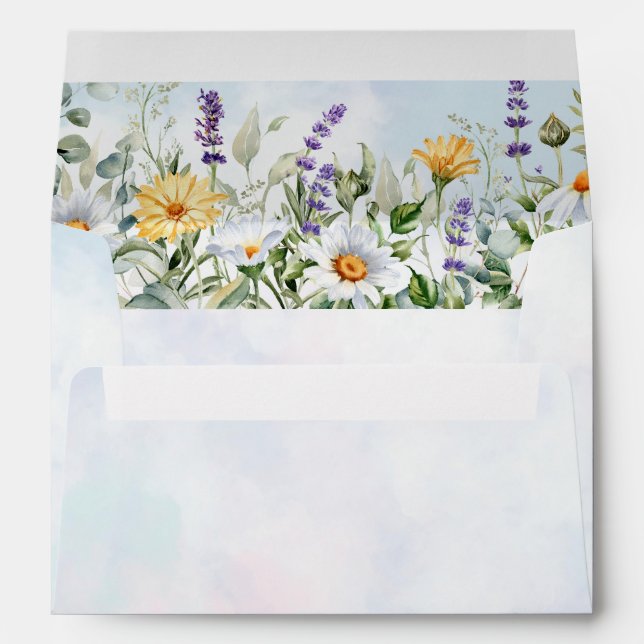 Boho Wildflower Watercolor Personalise Wedding Envelope (Back (Bottom))