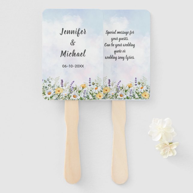 Boho Wildflower Watercolor Personalise Wedding Hand Fan (Front and Back)