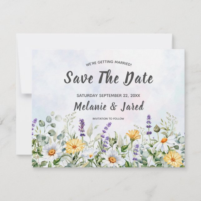 Boho Wildflower Watercolor Personalise Wedding Save The Date (Front)