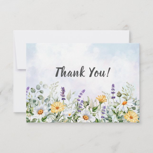 Boho Wildflower Watercolor Personalise Wedding Thank You Card (Front)
