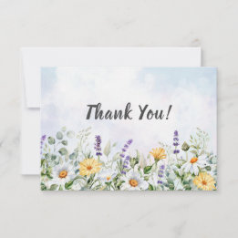 Boho Wildflower Watercolor Personalise Wedding Thank You Card