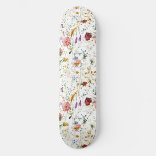 Boho Wildflower Watercolor Spring Flower Skateboard