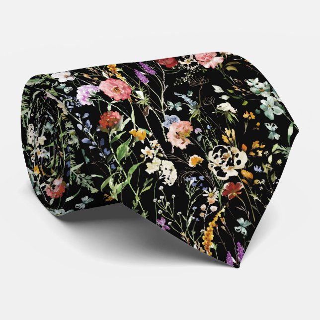 Boho Wildflower Watercolor Spring  Flower Tie (Rolled)