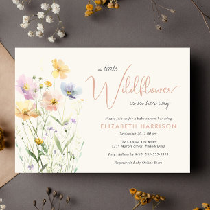 Boho Wildflower Watercolor Taupe Baby Girl Shower Invitation