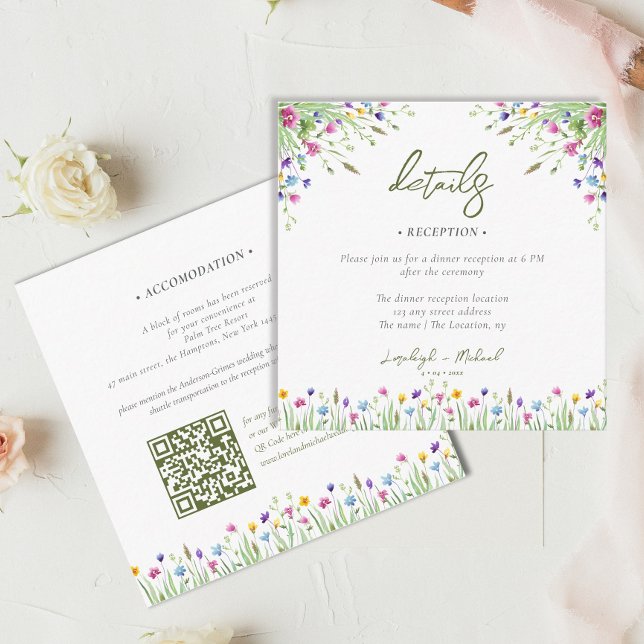 boho wildflower Wedding accomodation QR Code Enclosure Card (Creator Uploaded)