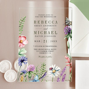 Boho Wildflower Wedding Acrylic Invitations