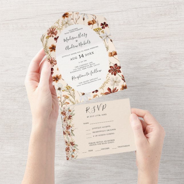 Boho Wildflower Wedding All In One Invitation (Tearaway)