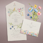 Boho Wildflower Wedding All In One Invitation<br><div class="desc">Send your guests a fresh and romantic all-in-one wedding invitation featuring soft watercolor wildflowers in pastel spring tones. This folded invitation includes your ceremony details, RSVP section, meal preferences, and comes with a beautifully matching envelope. Personalised monogram at the top adds a sophisticated touch. A perfect choice for garden, countryside,...</div>
