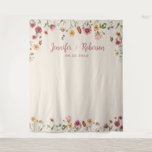 Boho Wildflower Wedding Backdrops Tapestry (Front)