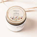 Boho Wildflower Wedding Classic Round Sticker<br><div class="desc">Our Boho Wildflower Wedding Classic Round Sticker, personalised with the bride and groom's names, is the perfect finishing touch for your wedding stationery or favours. Featuring a beautiful design of rustic dried grasses, delicate leaves, and vintage wildflowers in shades of tan, brown, rust, terracotta, and burnt orange, these stickers add...</div>