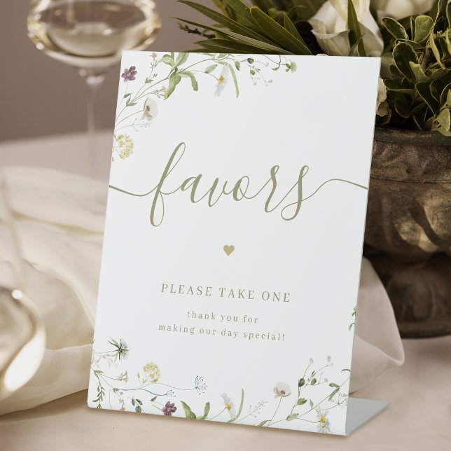 Boho Wildflower Wedding Favours Please Take One  Pedestal Sign (Boho Wildflower Wedding Favors Please Take One Pedestal Sign)