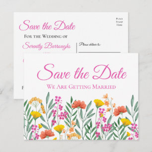 Boho Wildflower Wedding Floral Save The Date  Postcard