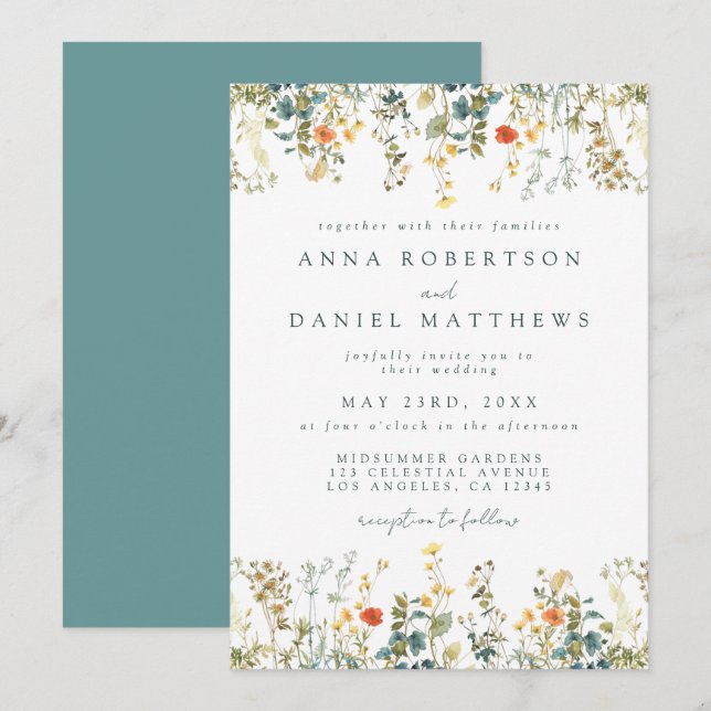 Boho Wildflower Wedding Invitation (Front/Back)
