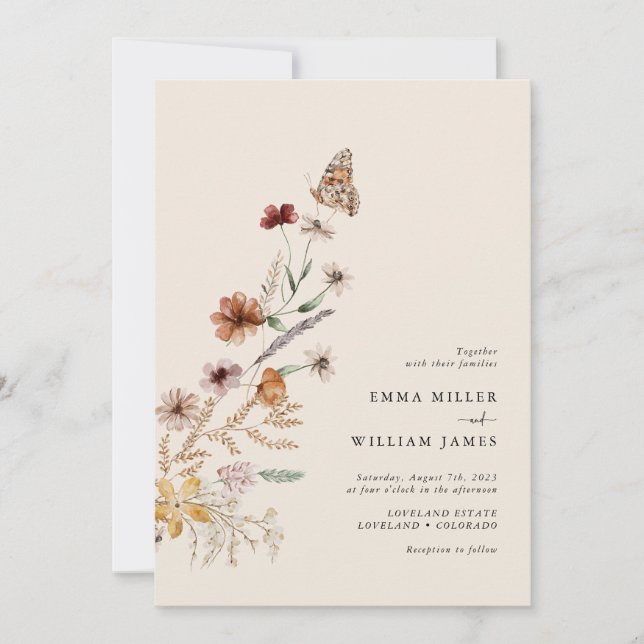 Boho Wildflower Wedding Invitation (Front)