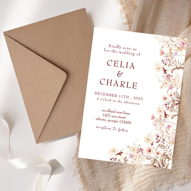 Boho wildflower wedding invitation (Creator Uploaded)