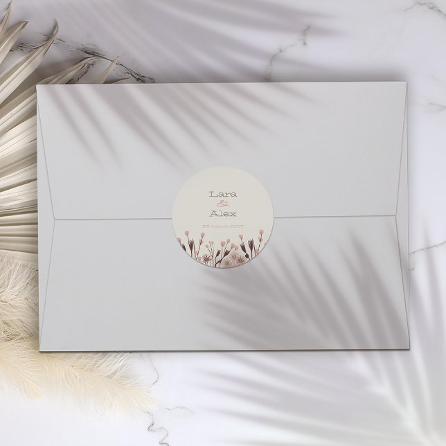 Boho Wildflower Wedding Invitation Classic Round Sticker (Creator Uploaded)