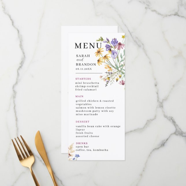 Boho Wildflower Wedding Menu (Front/Back In Situ)