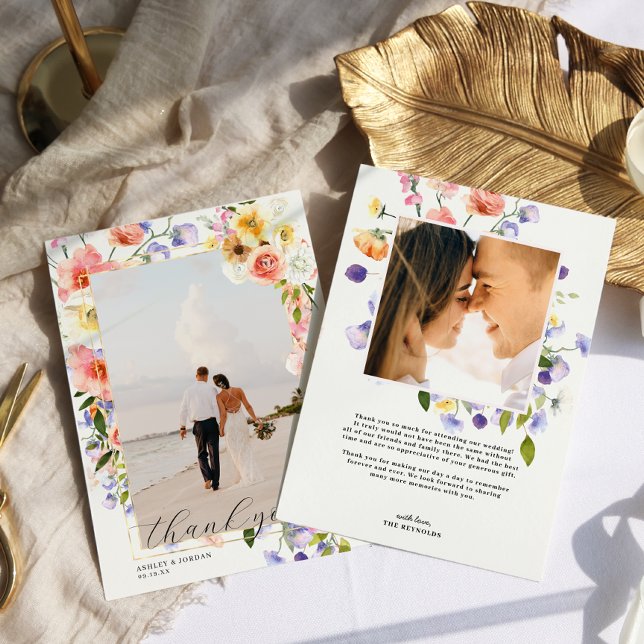 Boho Wildflower | Wedding Photo  Thank You Card (Creator Uploaded)