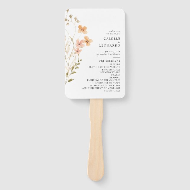 Boho Wildflower Wedding Program Hand Fan (Front)