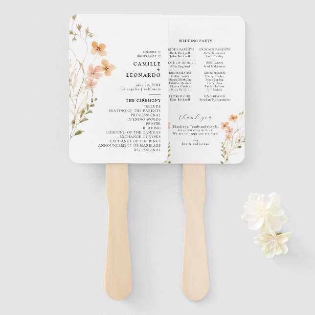 Boho Wildflower Wedding Program Hand Fan (Front and Back)