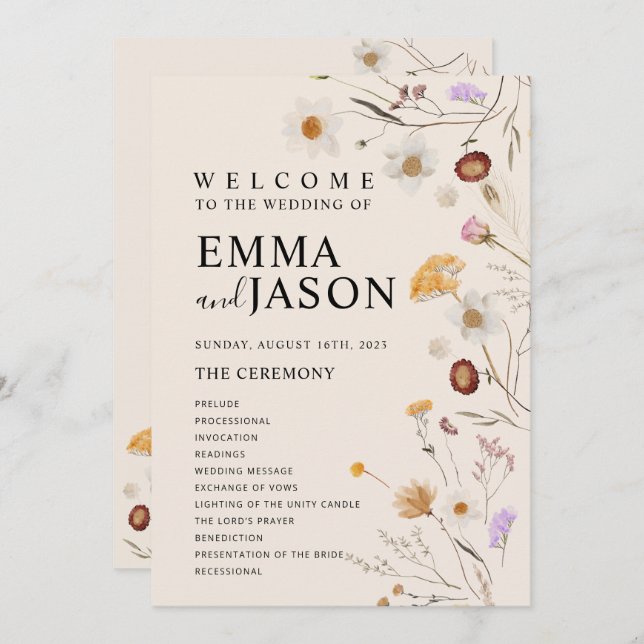 Boho Wildflower Wedding Program Invitation (Front/Back)