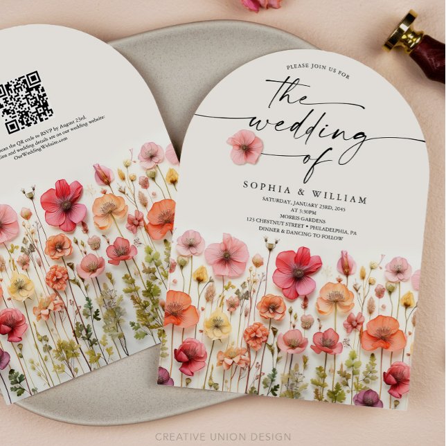 Boho Wildflower Wedding QR Code Arch Invitation (Wildflower Wedding Invitation)