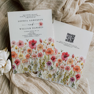 Boho Wildflower Wedding QR Code Invitation