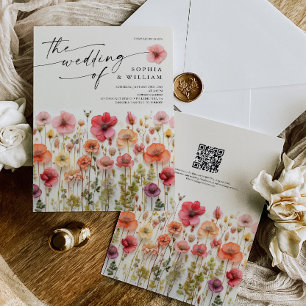 Boho Wildflower Wedding QR Code Invitation
