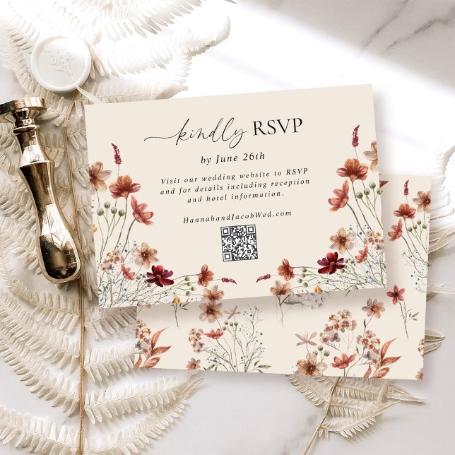 Boho Wildflower Wedding QR Code RSVP Card (Creator Uploaded)