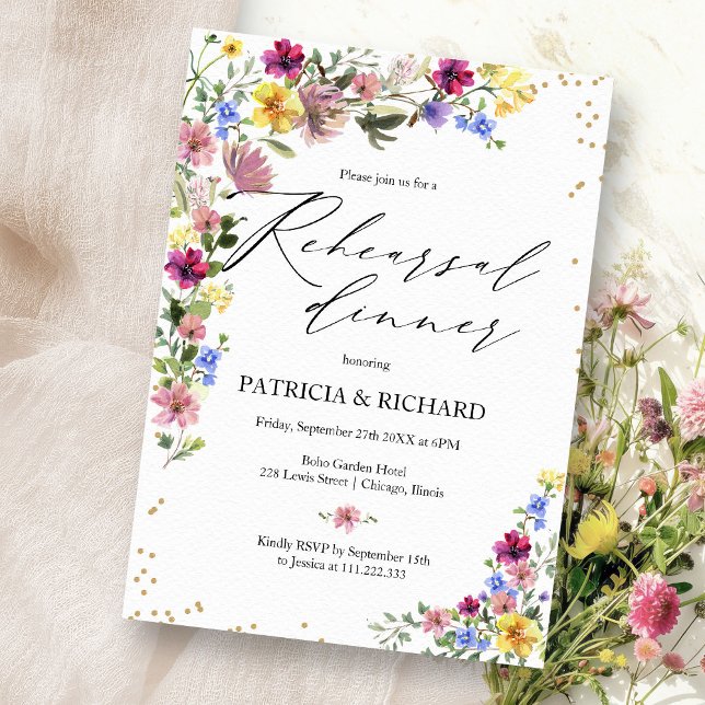 Boho Wildflower Wedding Rehearsal Dinner Invitation (Creator Uploaded)