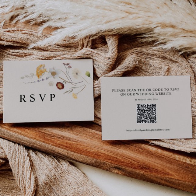 Boho Wildflower Wedding RSVP QR Code Card (Creator Uploaded)