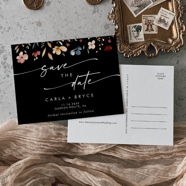 Boho Wildflower Wedding Save the Date Postcard (Creator Uploaded)