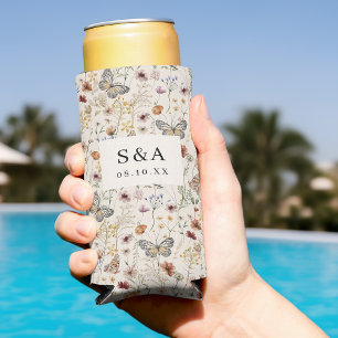 Boho Wildflower Wedding Seltzer Can Cooler