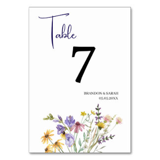 Boho Wildflower Wedding Table Number
