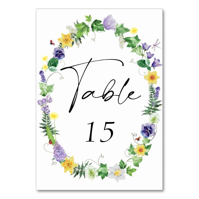 Boho Wildflower Wedding  Table Number (Front)