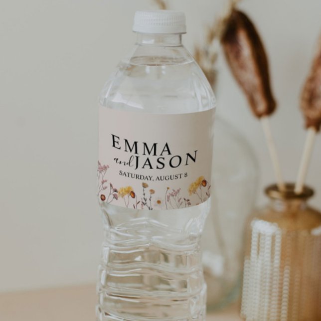 Boho Wildflower Wedding Water Bottle Label (Creator Uploaded)