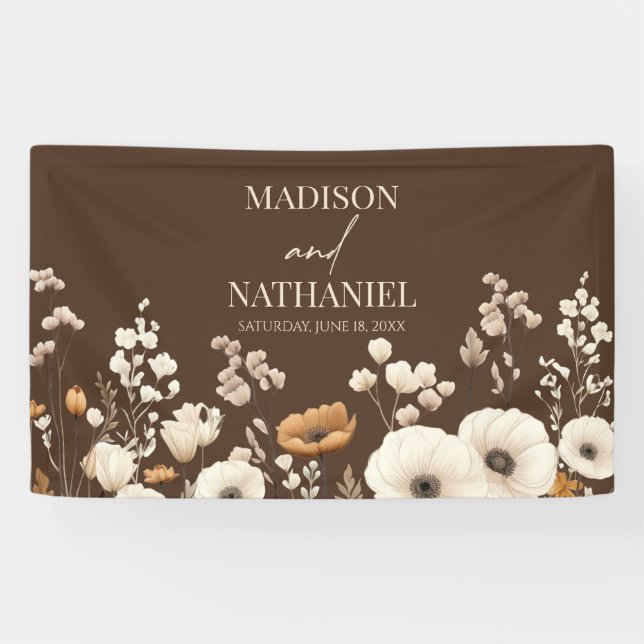 Boho Wildflower Wild Flower Floral Garden Wedding Banner (Horizontal)