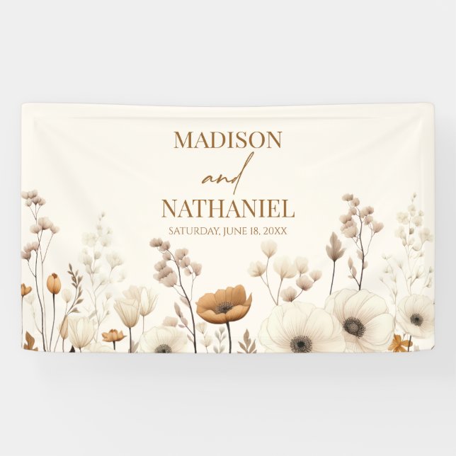 Boho Wildflower Wild Flower Floral Garden Wedding Banner (Horizontal)