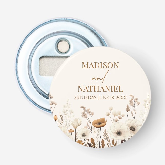 Boho Wildflower Wild Flower Floral Garden Wedding Bottle Opener (Front)