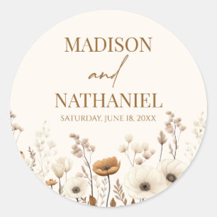Boho Wildflower Wild Flower Floral Garden Wedding Classic Round Sticker