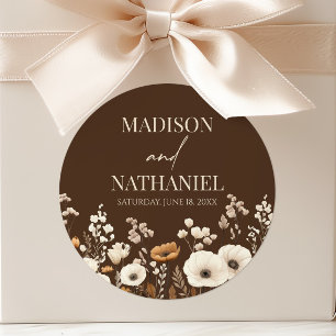 Boho Wildflower Wild Flower Floral Garden Wedding Classic Round Sticker