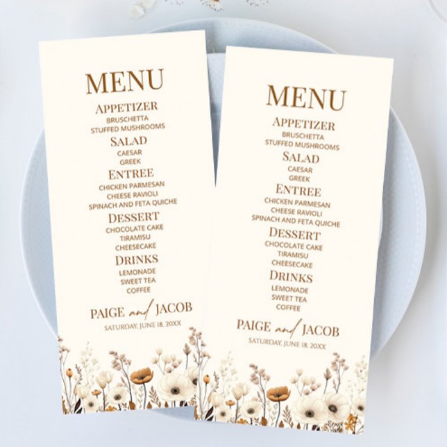 Boho Wildflower Wild Flower Floral Garden Wedding Menu (Creator Uploaded)