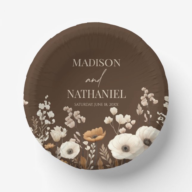 Boho Wildflower Wild Flower Floral Garden Wedding Paper Plate (Front)