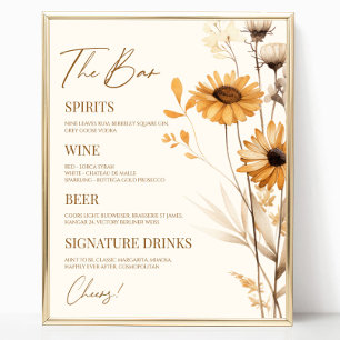 Boho Wildflower Wild Flower Wedding Bar Sign
